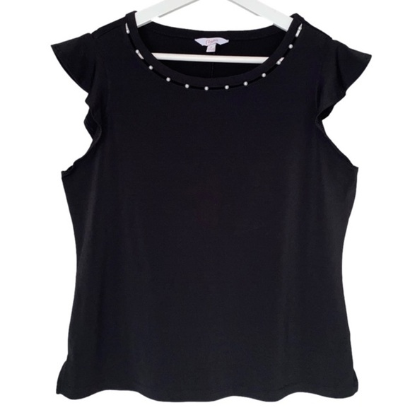 CANDIE'S Top Flutter Cap Sleeves Black with White Pearl Detail Women Size M - Picture 1 of 11